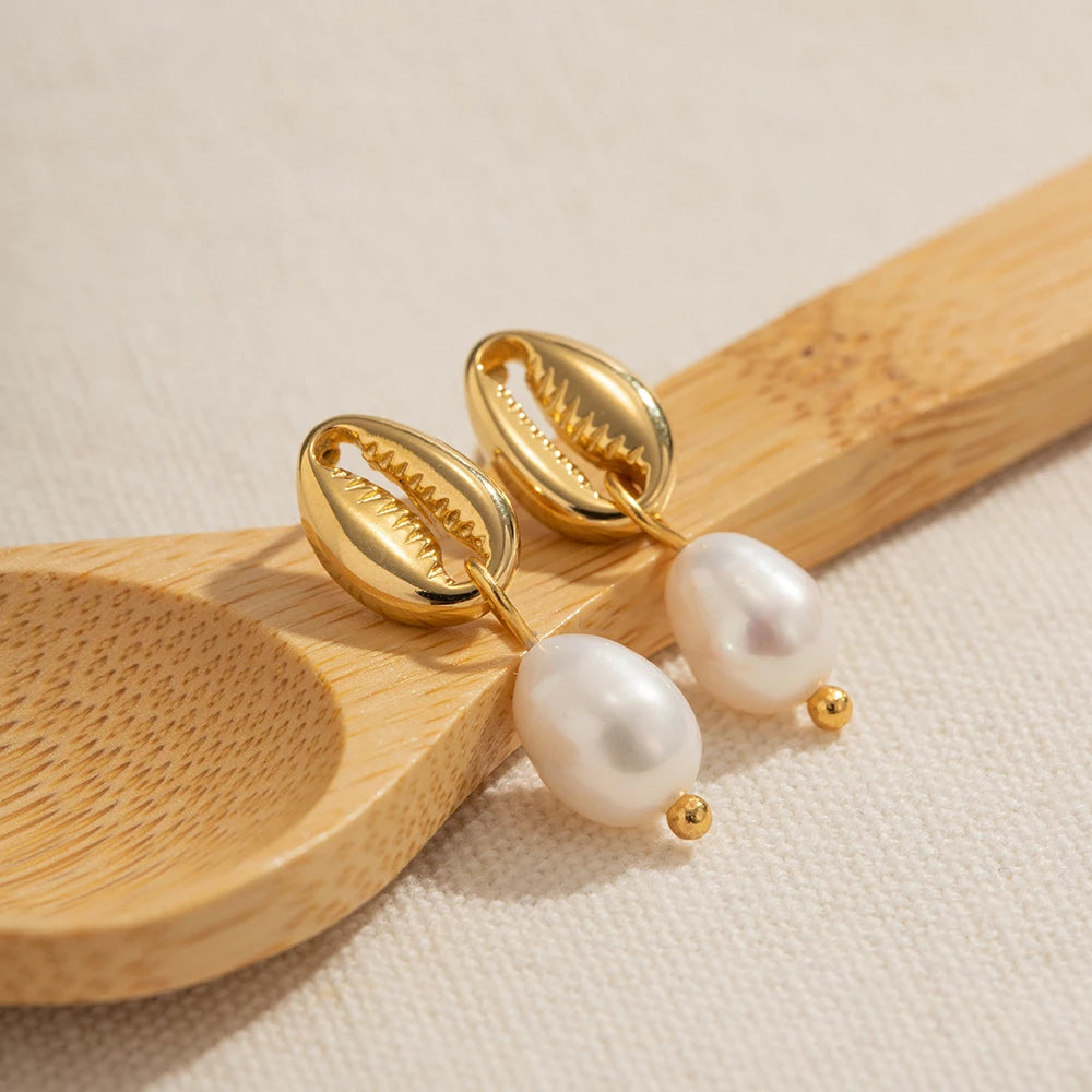 Vintage Shell Stud Design Pearl Drop Earrings earrings LUNARITY GARAGE