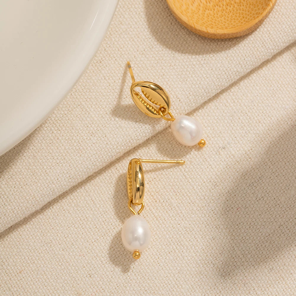 Vintage Shell Stud Design Pearl Drop Earrings earrings LUNARITY GARAGE