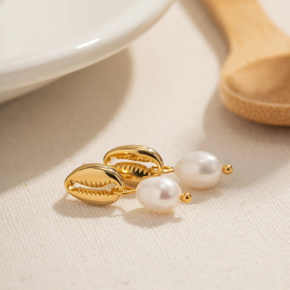 Vintage Shell Stud Design Pearl Drop Earrings earrings LUNARITY GARAGE