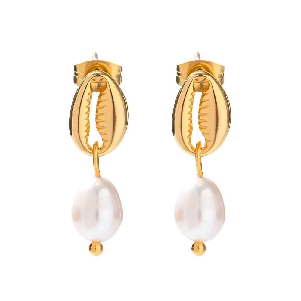 Vintage Shell Stud Design Pearl Drop Earrings earrings LUNARITY GARAGE