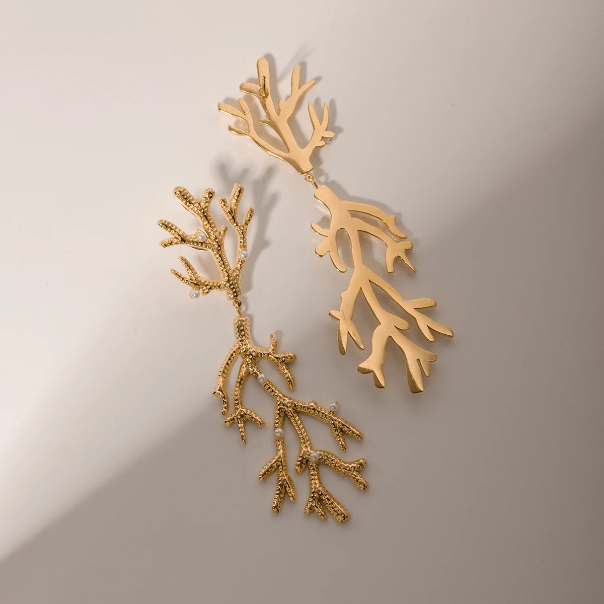 Creatively 18K Gold Plated Coral-Shaped Pearl Pendant Earrings earrings LUNARITY GARAGE
