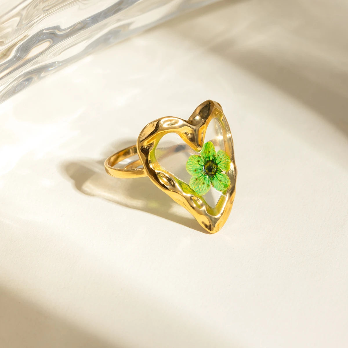 Charming Irregular Love Heart Green Plum Flower Ring ring LUNARITY GARAGE