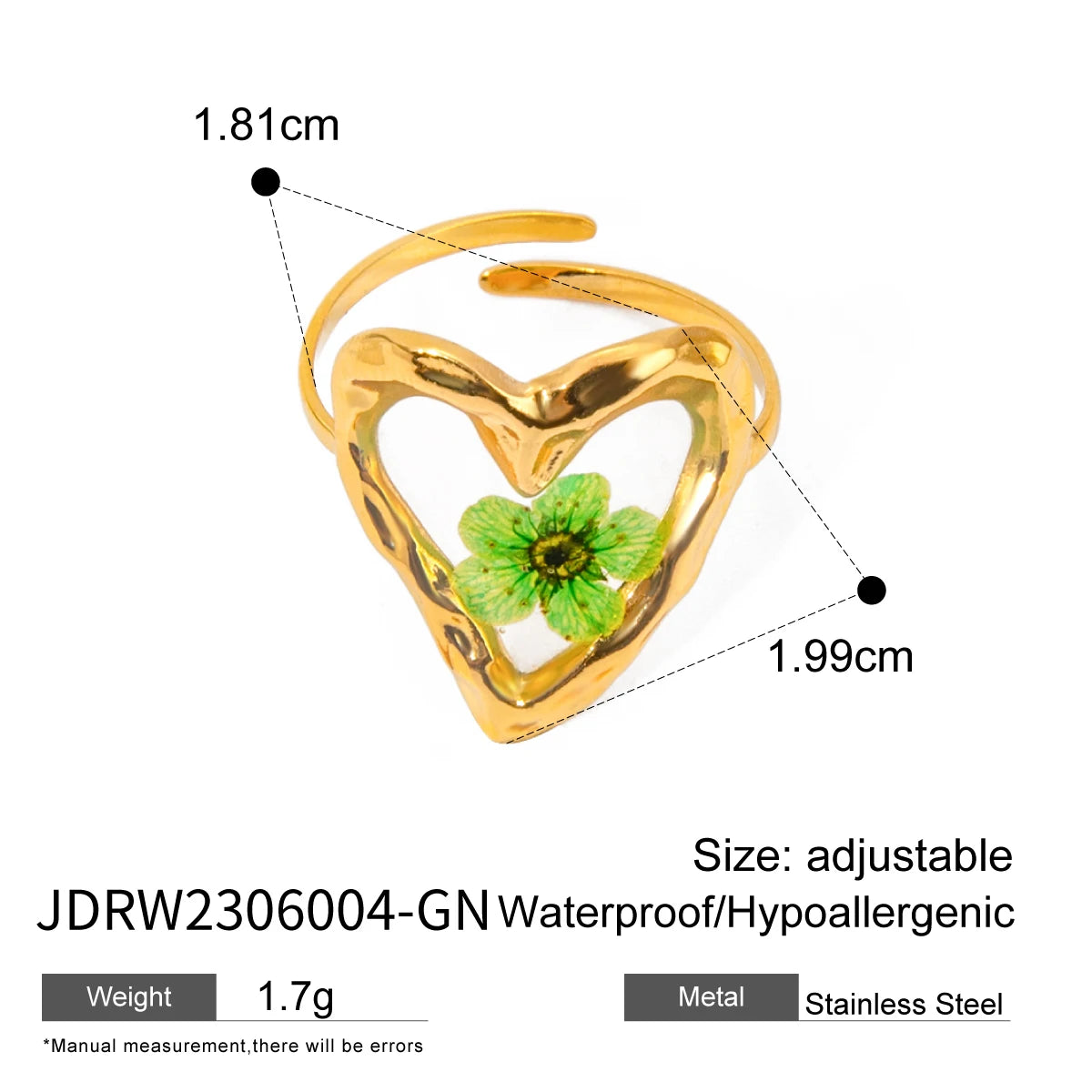 Charming Irregular Love Heart Green Plum Flower Ring ring LUNARITY GARAGE