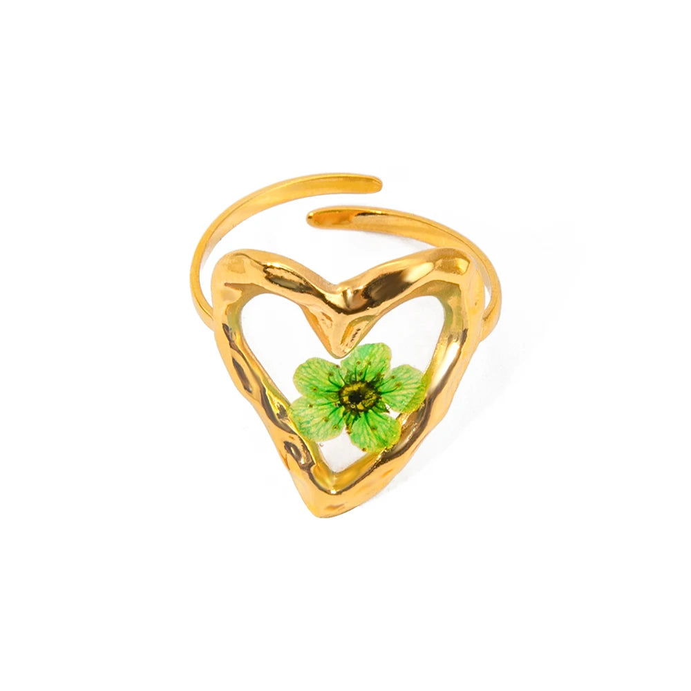 Charming Irregular Love Heart Green Plum Flower Ring ring LUNARITY GARAGE