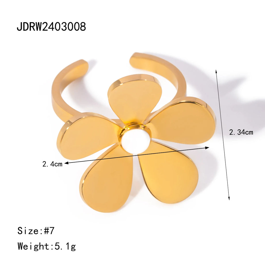 Refined Light Luxury Drip Oil Five-Petal Flower Daisy Open Ring ring LUNARITY GARAGE   