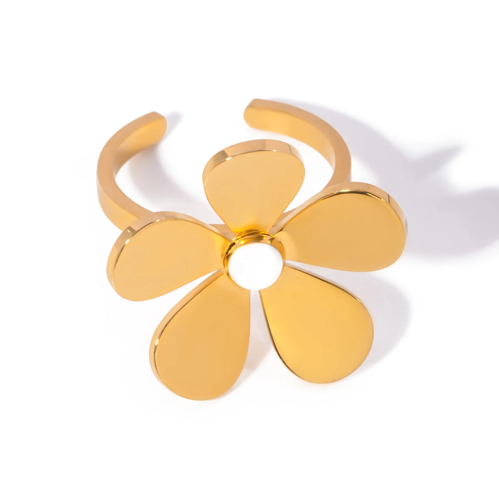 Refined Light Luxury Drip Oil Five-Petal Flower Daisy Open Ring ring LUNARITY GARAGE   
