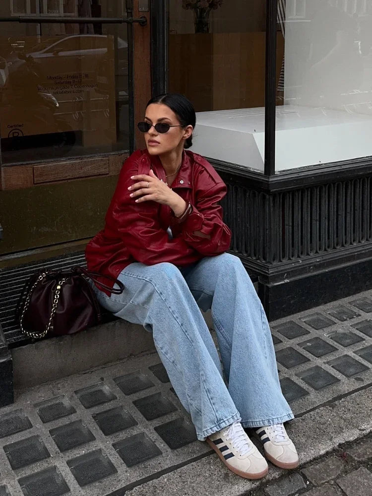 Vintage Burgundy Lapel Leather Jacket Jackets Lunarity Garage   