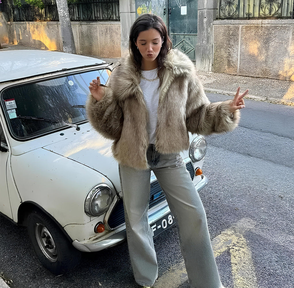 Cozy Fluffy Faux Fur Cropped Coat Coats Lunarity Garage Light Brown S 
