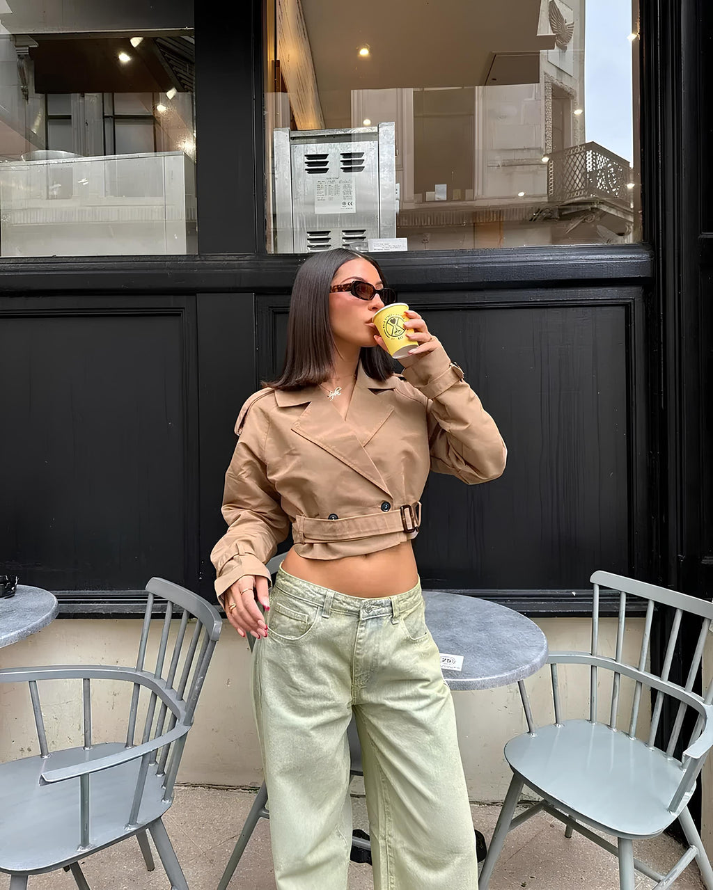 Chic Belted Cropped Trench Coat Coats Lunarity Garage Khaki S 