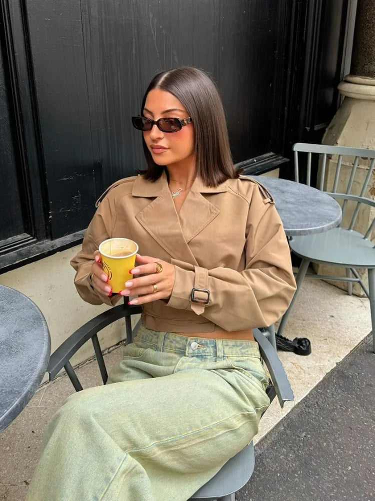 Chic Belted Cropped Trench Coat Coats Lunarity Garage   
