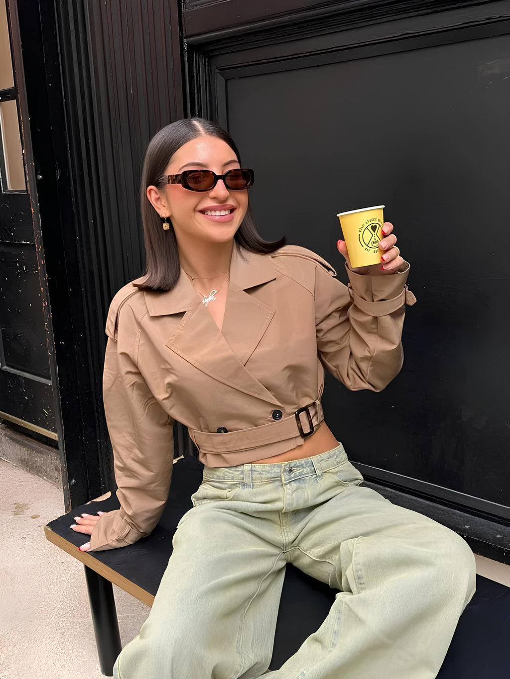 Chic Belted Cropped Trench Coat Coats Lunarity Garage   