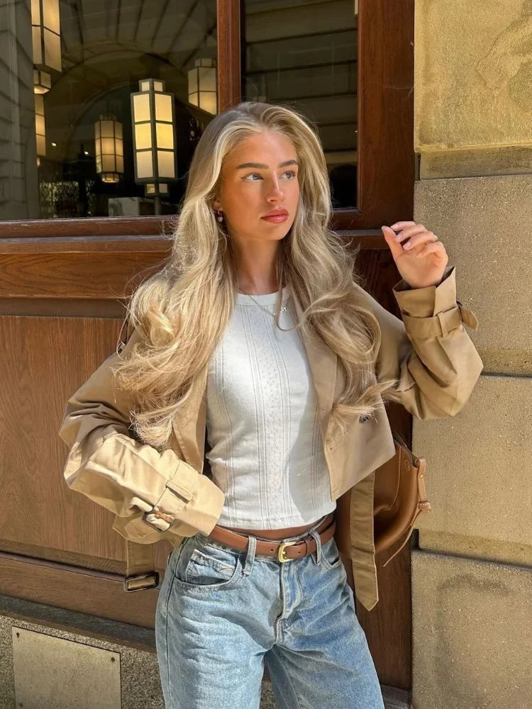 Chic Belted Cropped Trench Coat Coats Lunarity Garage   
