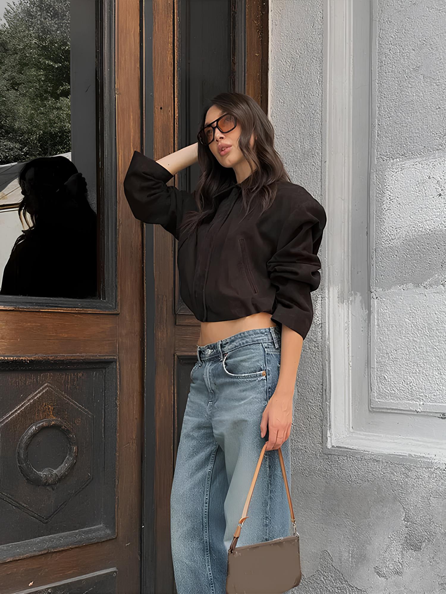 Vintage Chic Cropped Zipper Chocolate Color Jacket Jackets Lunarity Garage