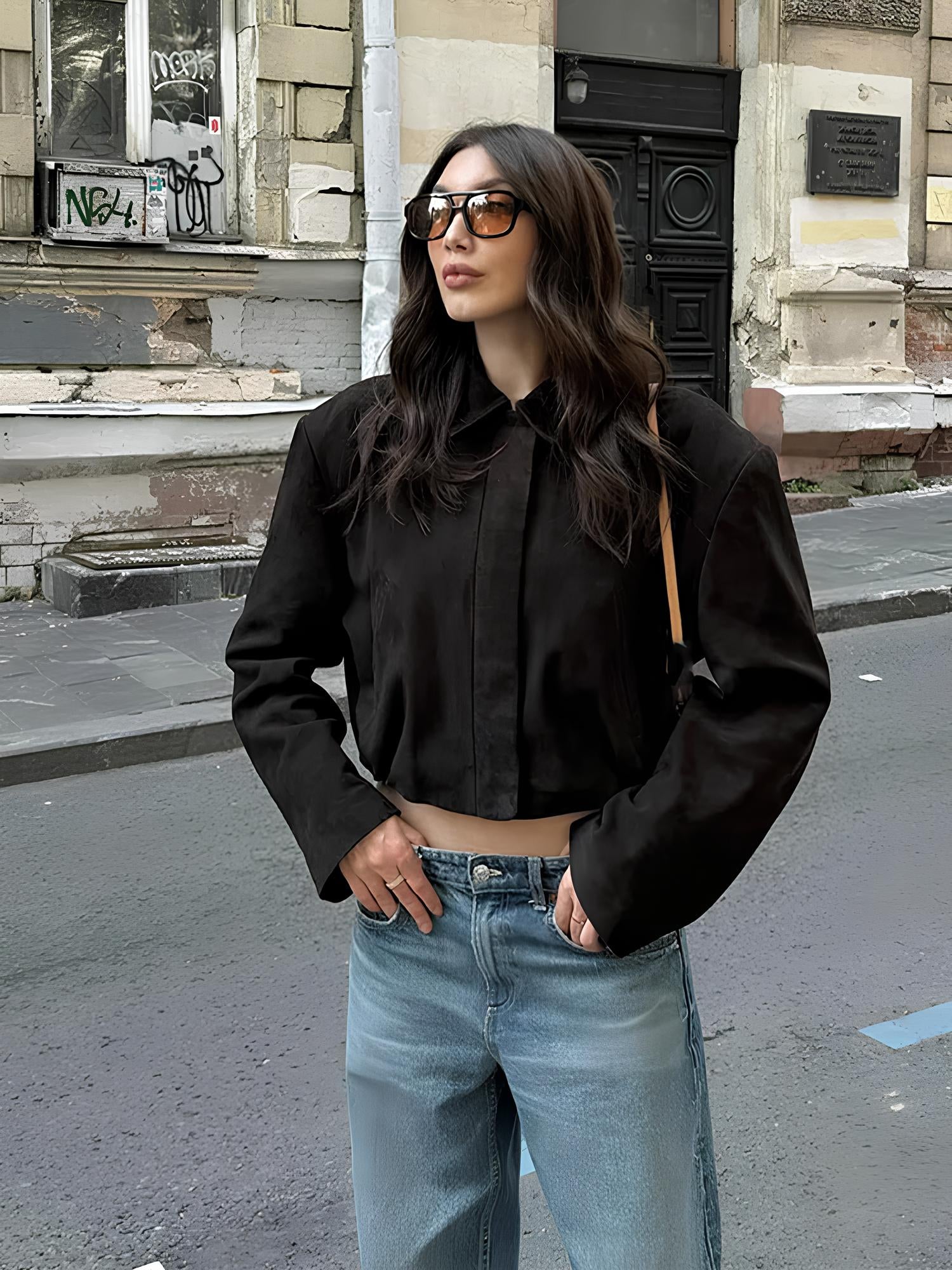Vintage Chic Cropped Zipper Chocolate Color Jacket Jackets Lunarity Garage S