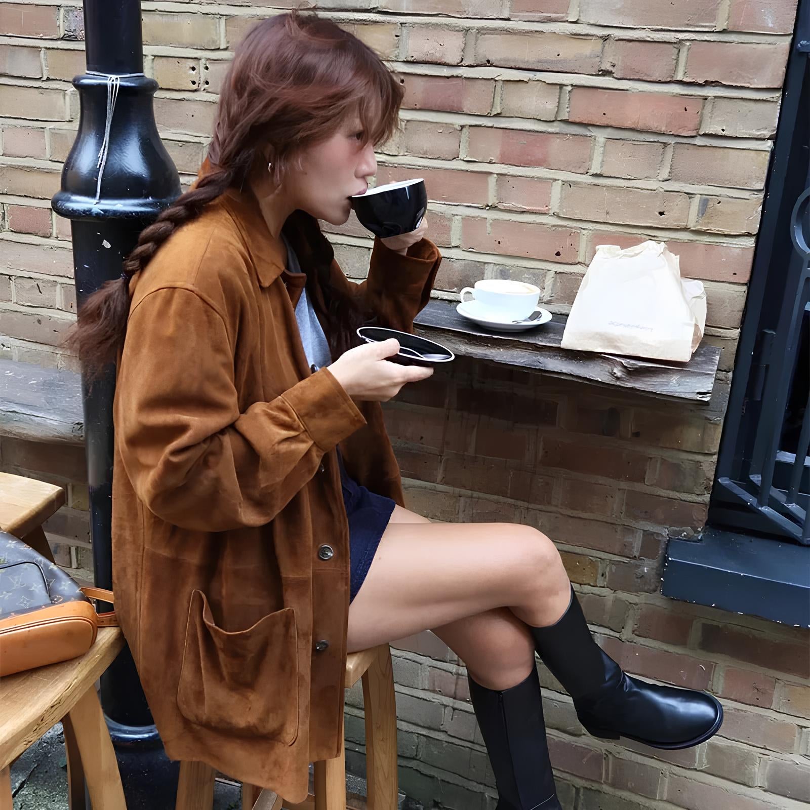 Brown Single Breasted Faux Leather Coat Coats Lunarity Garage