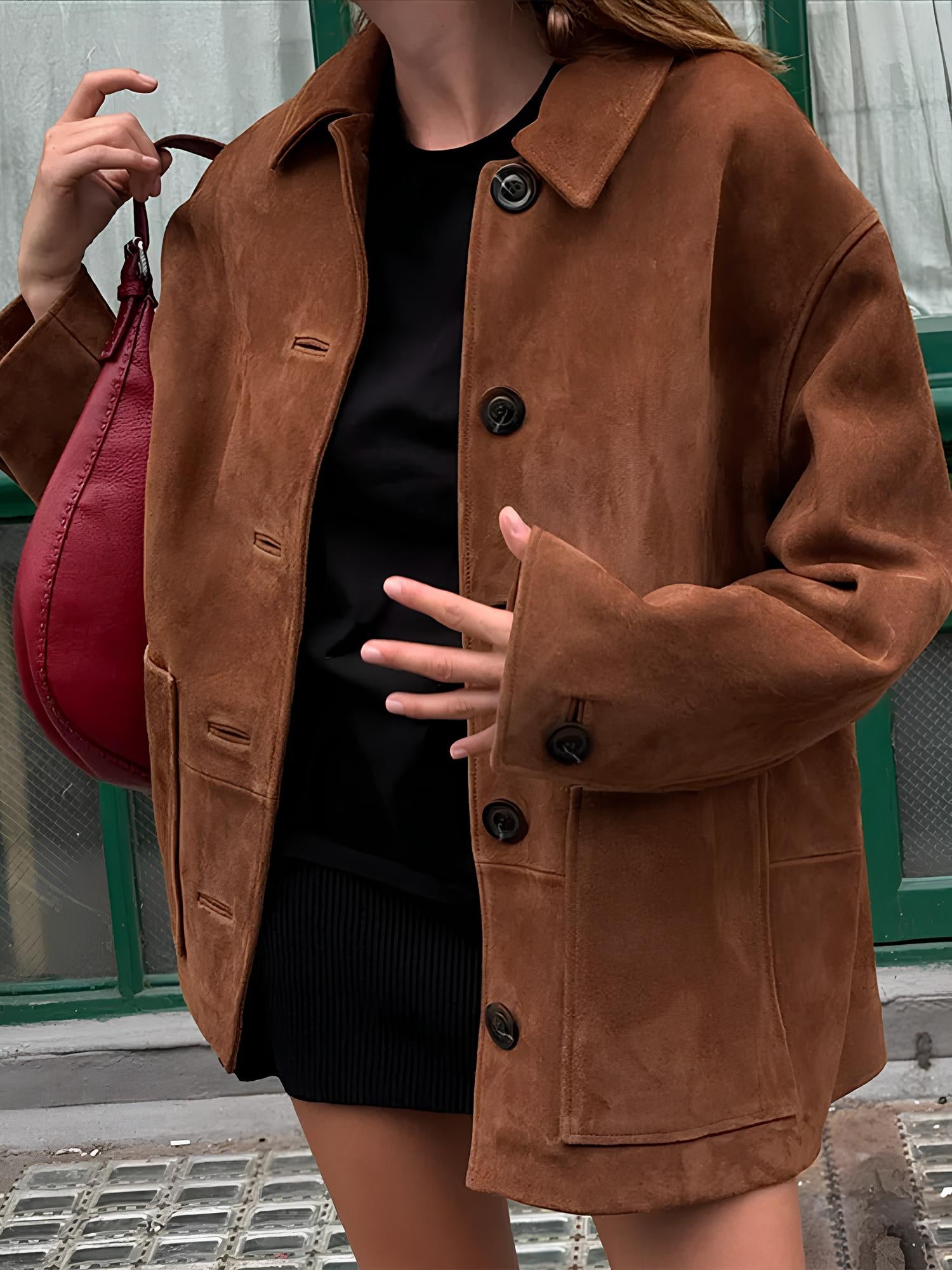 Brown Single Breasted Faux Leather Coat Coats Lunarity Garage