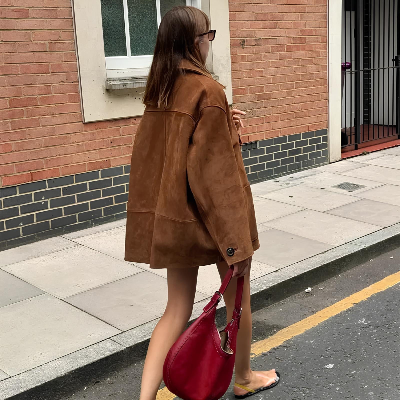Brown Single Breasted Faux Leather Coat Coats Lunarity Garage