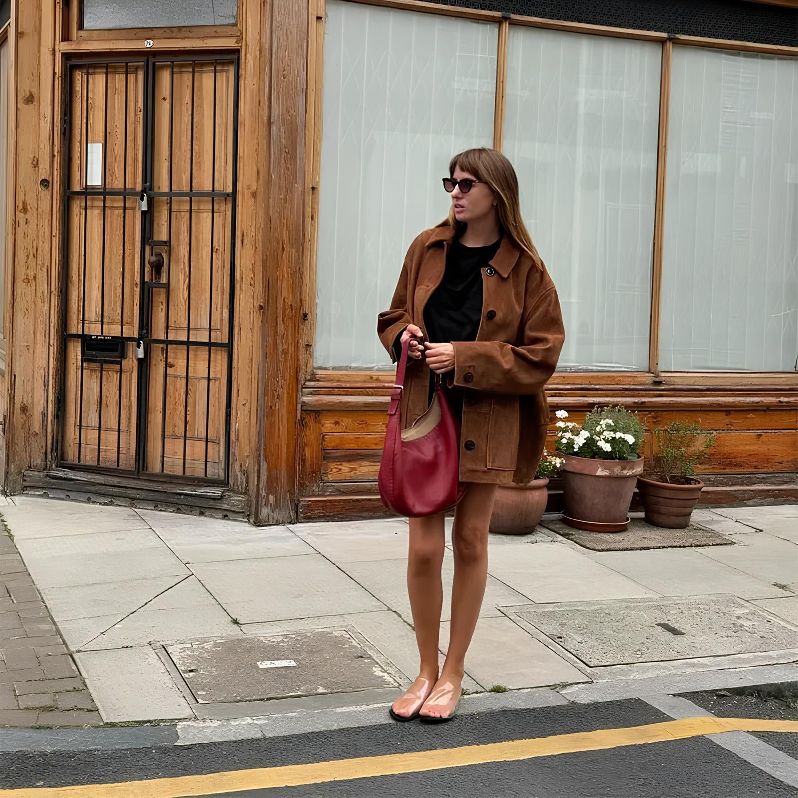 Brown Single Breasted Faux Leather Coat Coats Lunarity Garage