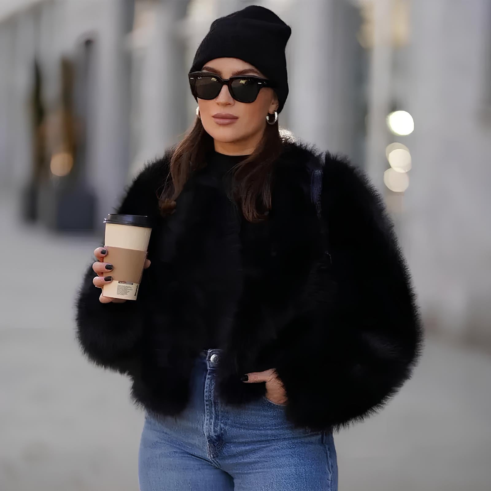 Iconic Gradient Faux Fur Cropped Jacket Jackets Lunarity Garage Black S