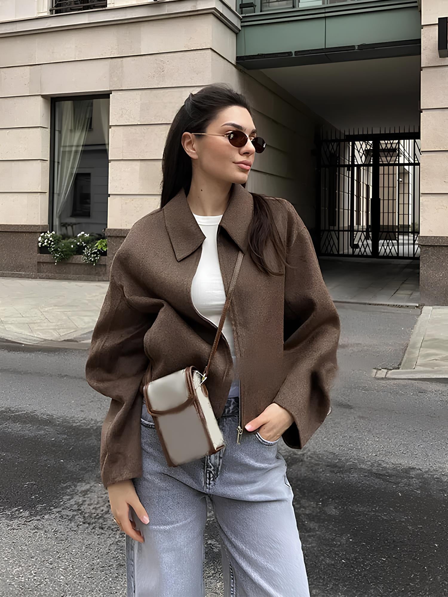 Modern Chic Solid Color Woolen Jacket Jackets Lunarity Garage Khaki S