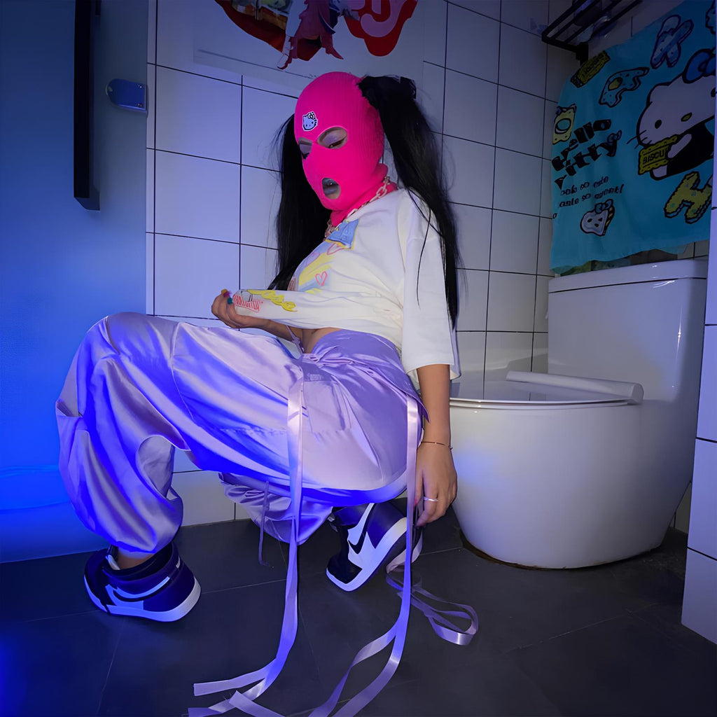 Y2K Ski Mask 3-Hole Knitted Balaclava Balaclavas Lunarity Garage Dark Pink Kitty  