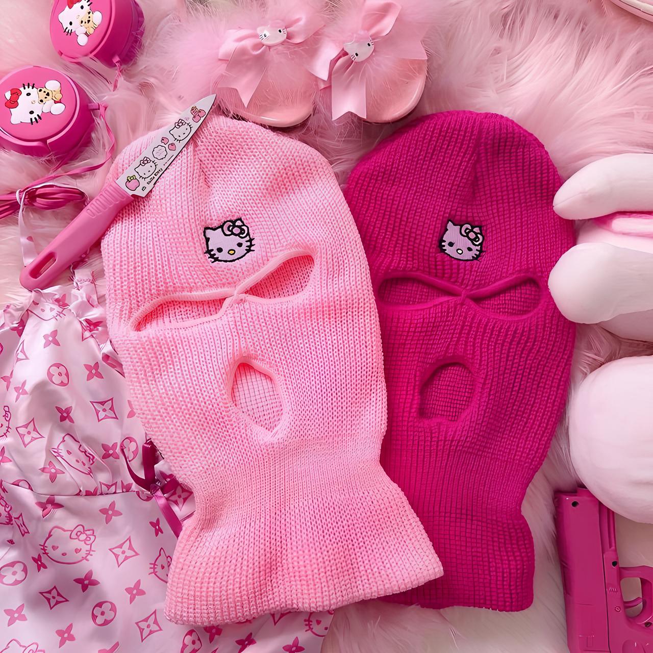 Y2K Ski Mask 3-Hole Knitted Balaclava Balaclavas Lunarity Garage Light Pink Kitty