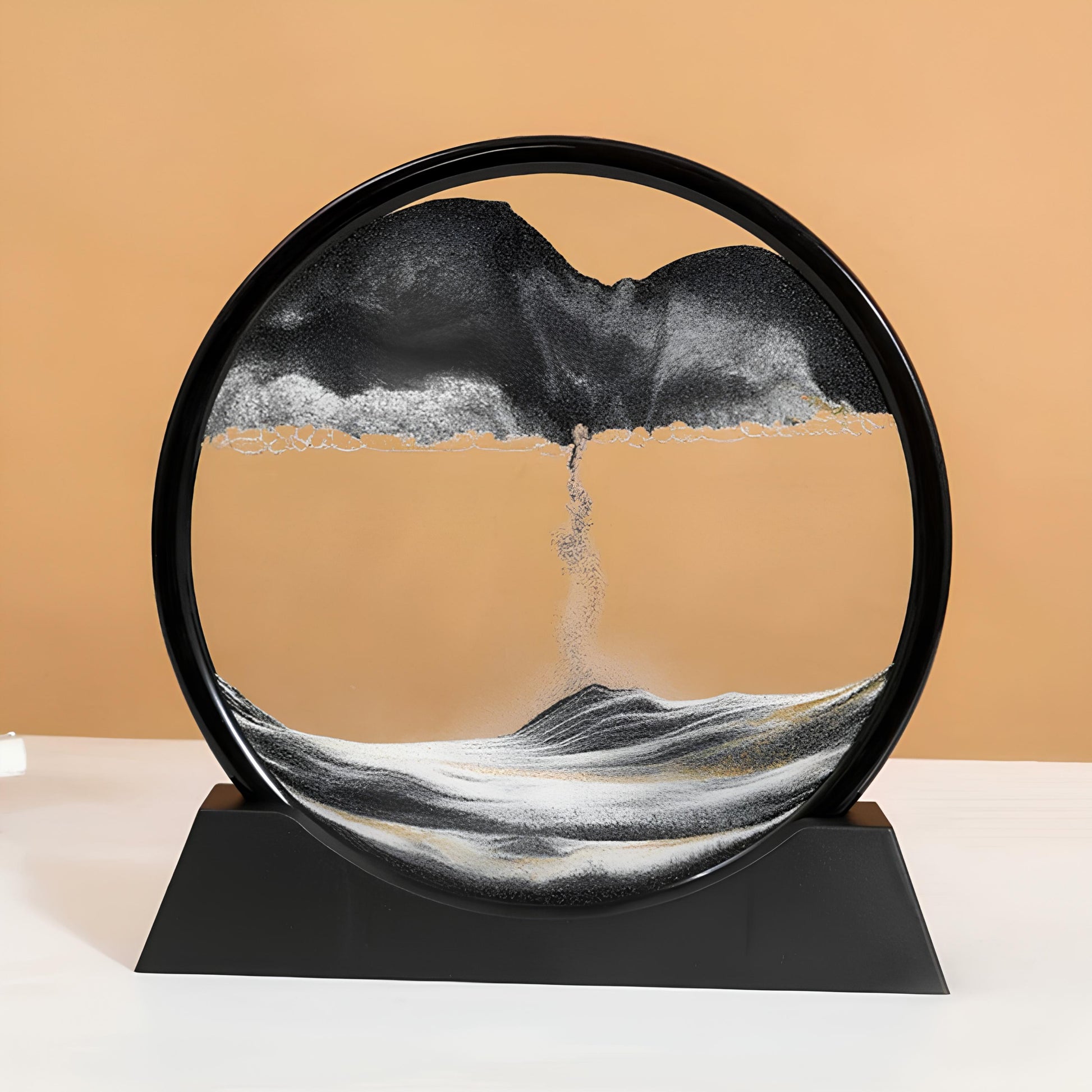 3D Sandscape Moving Sand Art – Round Glass Quicksand Hourglass Decor Hourglass Lunarity Garage Black