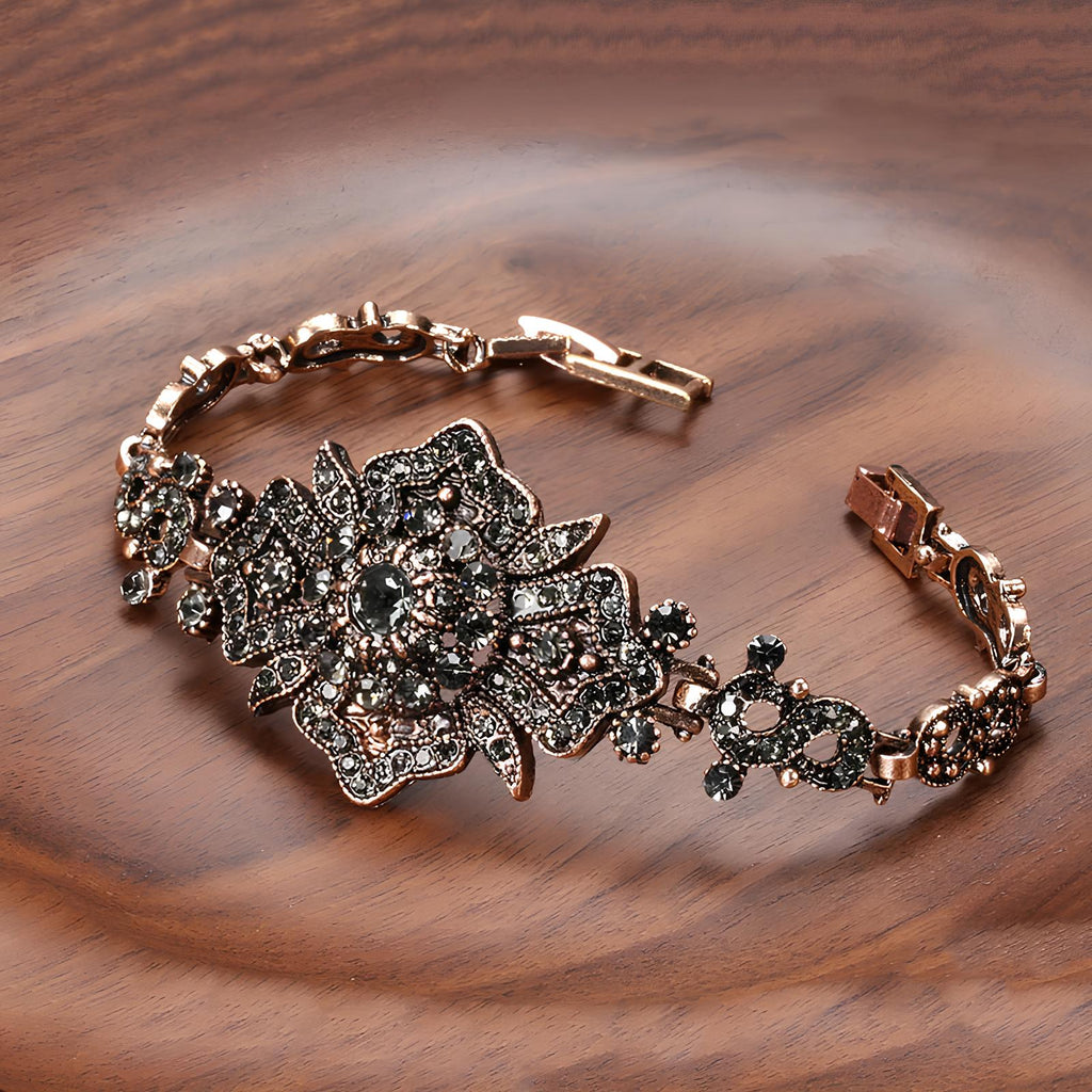 Antique Gold Color Gray Crystal Boho Link Bracelet – Vintage Ethnic Jewelry Bracelets Lunarity Garage 20cm Antique Gold Plated