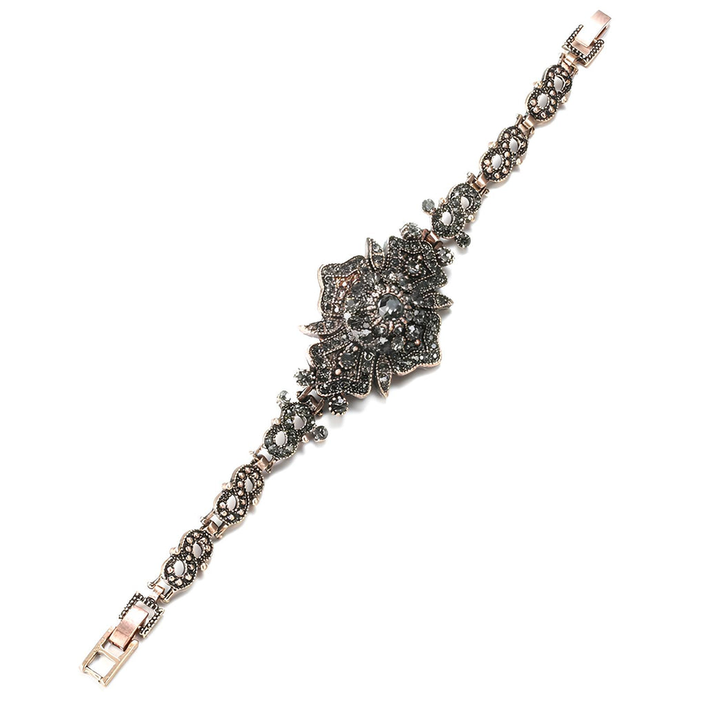 Antique Gold Color Gray Crystal Boho Link Bracelet – Vintage Ethnic Jewelry Bracelets Lunarity Garage