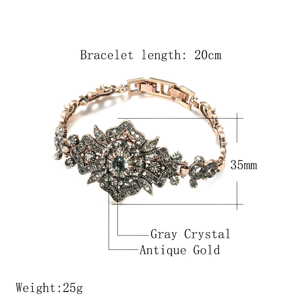 Antique Gold Color Gray Crystal Boho Link Bracelet – Vintage Ethnic Jewelry Bracelets Lunarity Garage