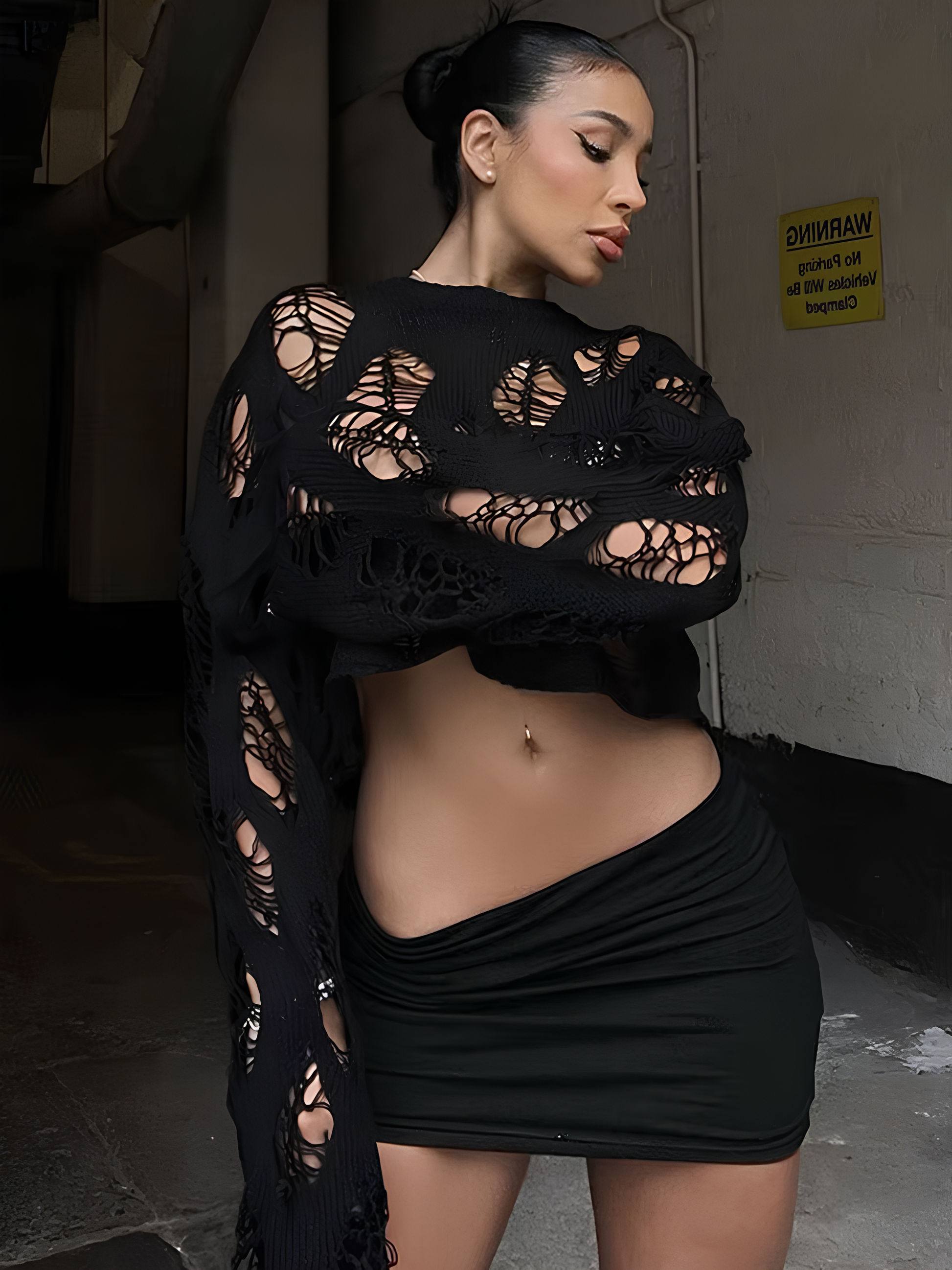 Y2K Rave Hollow Out Crochet Crop Top - Sexy & Trendy Long Sleeve T-Shirt for Women crop top LUNARITY GARAGE