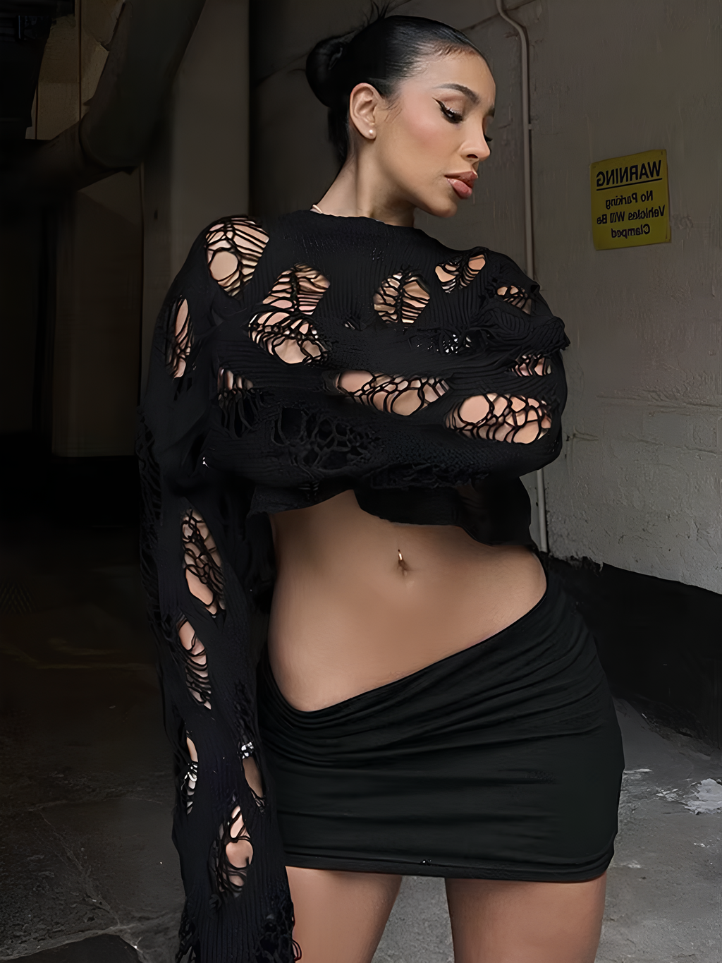Y2K Rave Hollow Out Crochet Crop Top - Sexy & Trendy Long Sleeve T-Shirt for Women crop top LUNARITY GARAGE