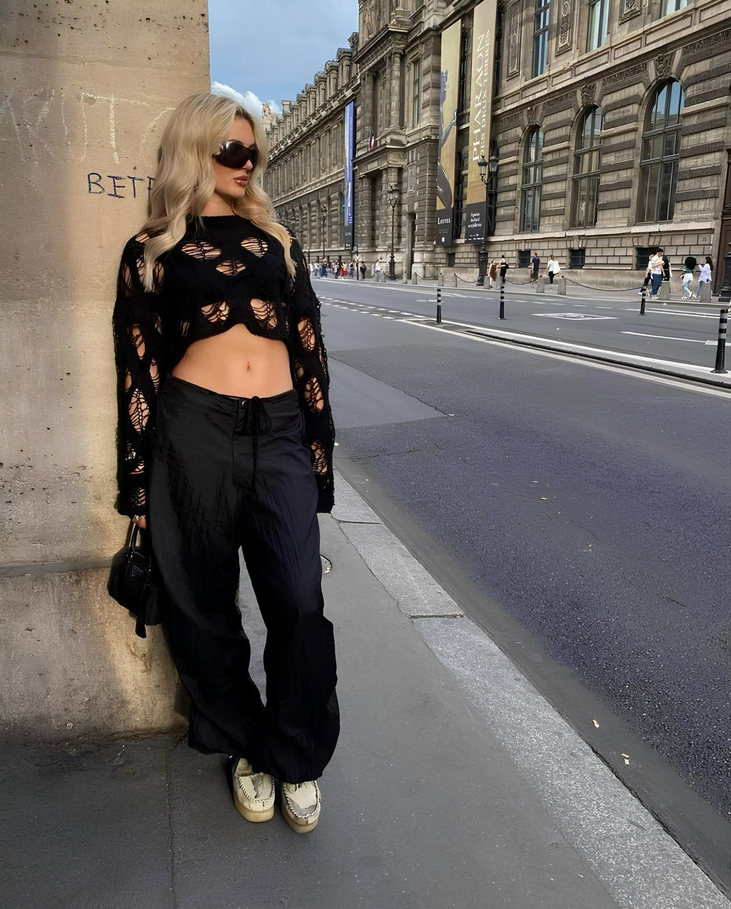 Y2K Rave Hollow Out Crochet Crop Top - Sexy & Trendy Long Sleeve T-Shirt for Women crop top LUNARITY GARAGE