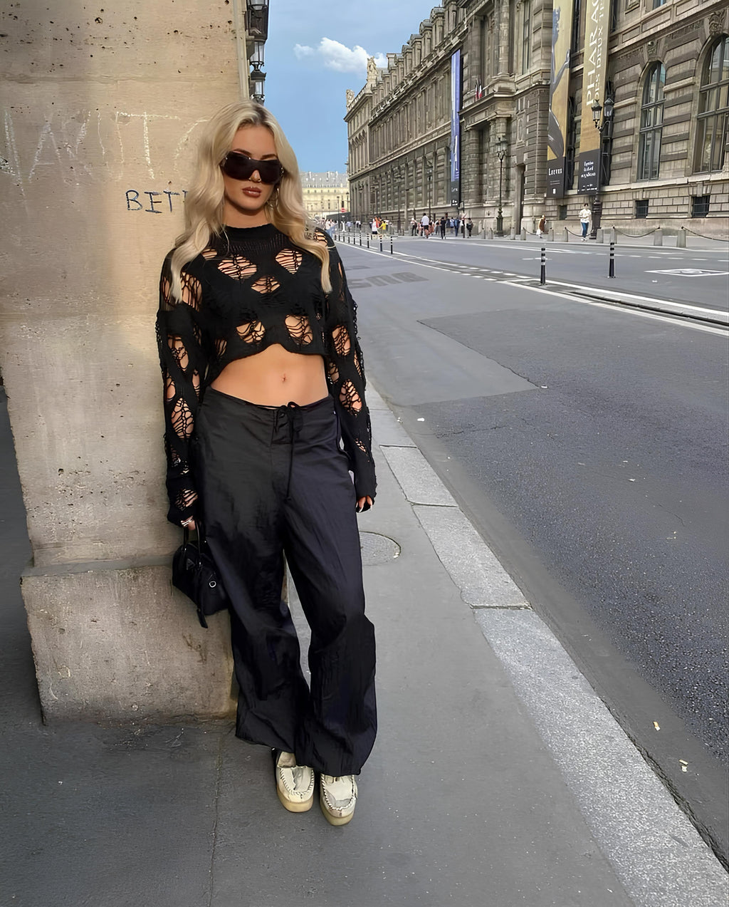 Y2K Rave Hollow Out Crochet Crop Top - Sexy & Trendy Long Sleeve T-Shirt for Women crop top LUNARITY GARAGE