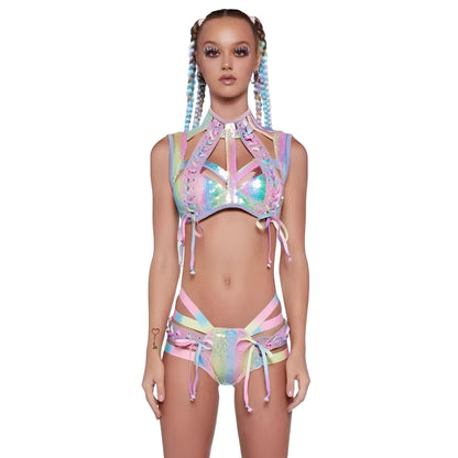 Colorful Laser Bikini Set - Sexy Rave & Pole Dance Outfit Bikini Set Lunarity Garage Colorful 2 XXS