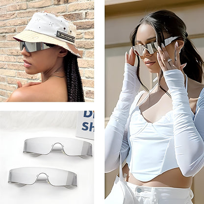 Rimless Oval Rave Sunglasses - Stylish Y2K Sport Eyewear Sunglasses Lunarity Garage