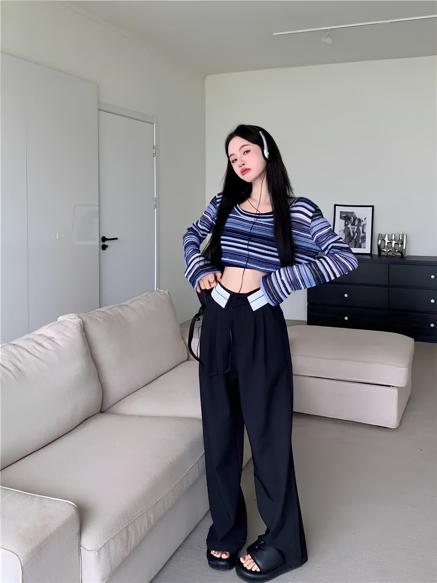 Women's Hollow-Out Striped T-Shirt – Trendy Korean Style for Everyday Wear crop top Lunarity Garage