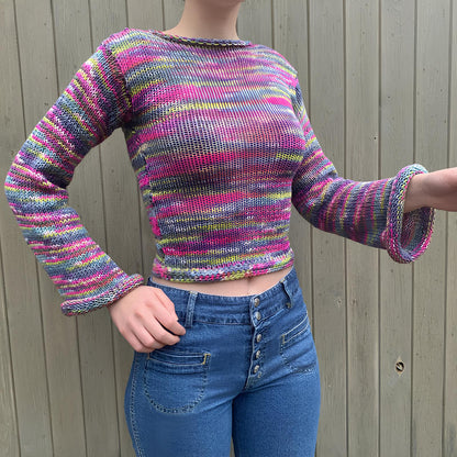 90s Streetwear Color Block Crochet Knit Crop Top – Bold & Trendy crop top Lunarity Garage