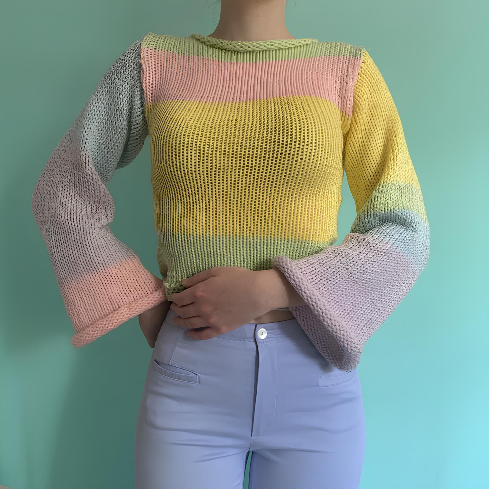 90s Streetwear Color Block Crochet Knit Crop Top – Bold & Trendy crop top Lunarity Garage