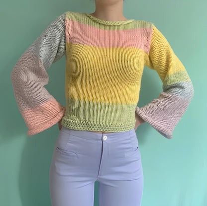 90s Streetwear Color Block Crochet Knit Crop Top – Bold & Trendy crop top Lunarity Garage