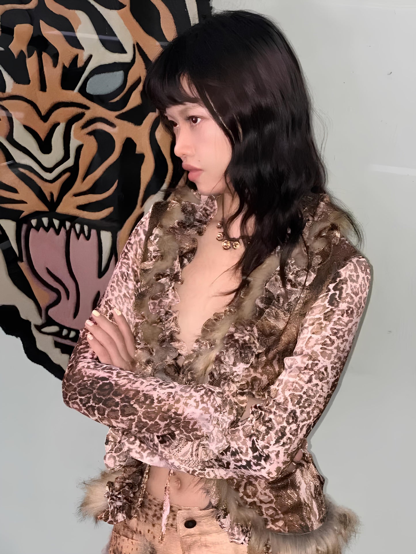 Japanese Y2K Leopard Print Fur Shirt – Vintage Harajuku Grunge Aesthetic Shirts Lunarity Garage