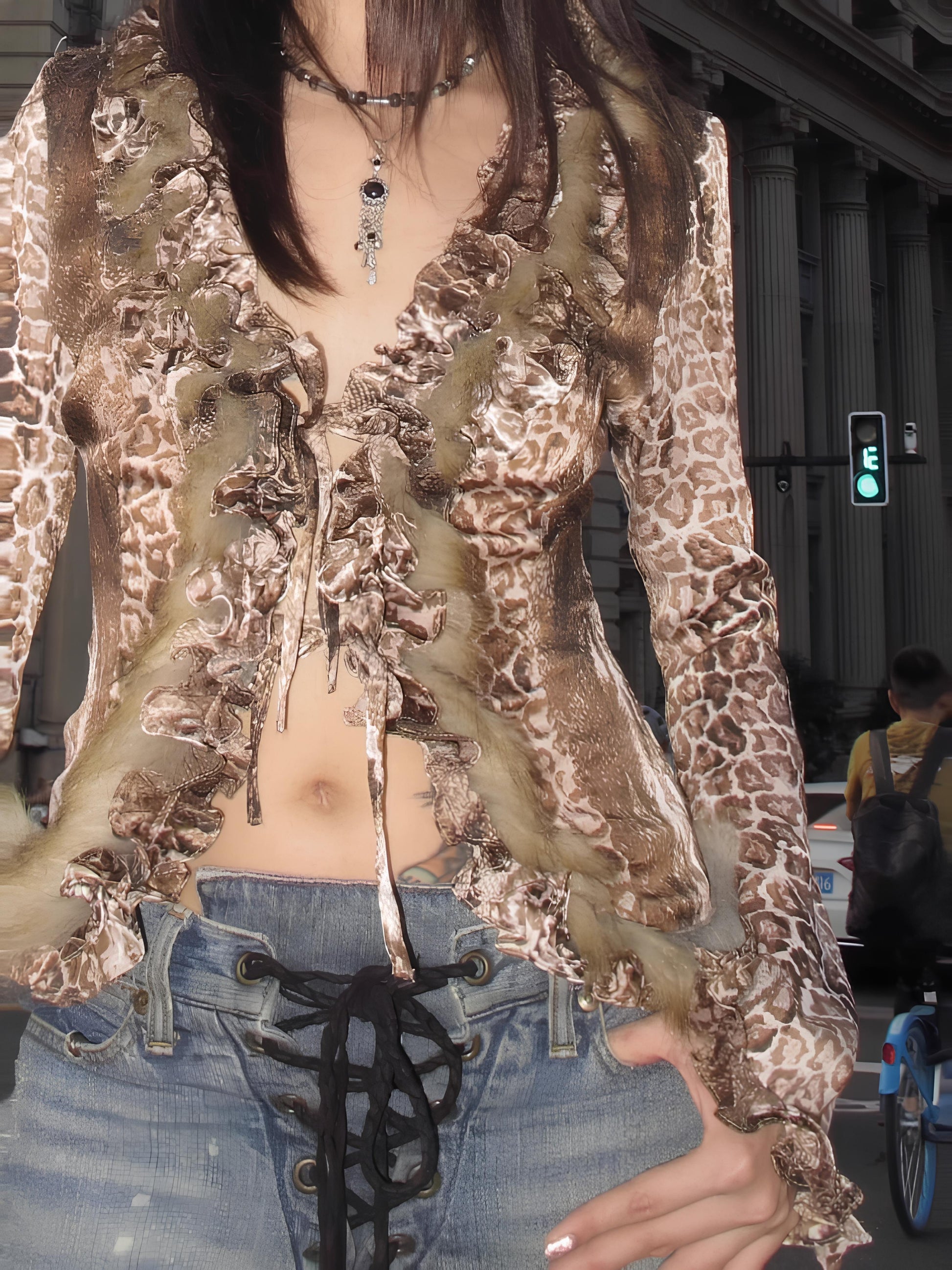 Japanese Y2K Leopard Print Fur Shirt – Vintage Harajuku Grunge Aesthetic Shirts Lunarity Garage