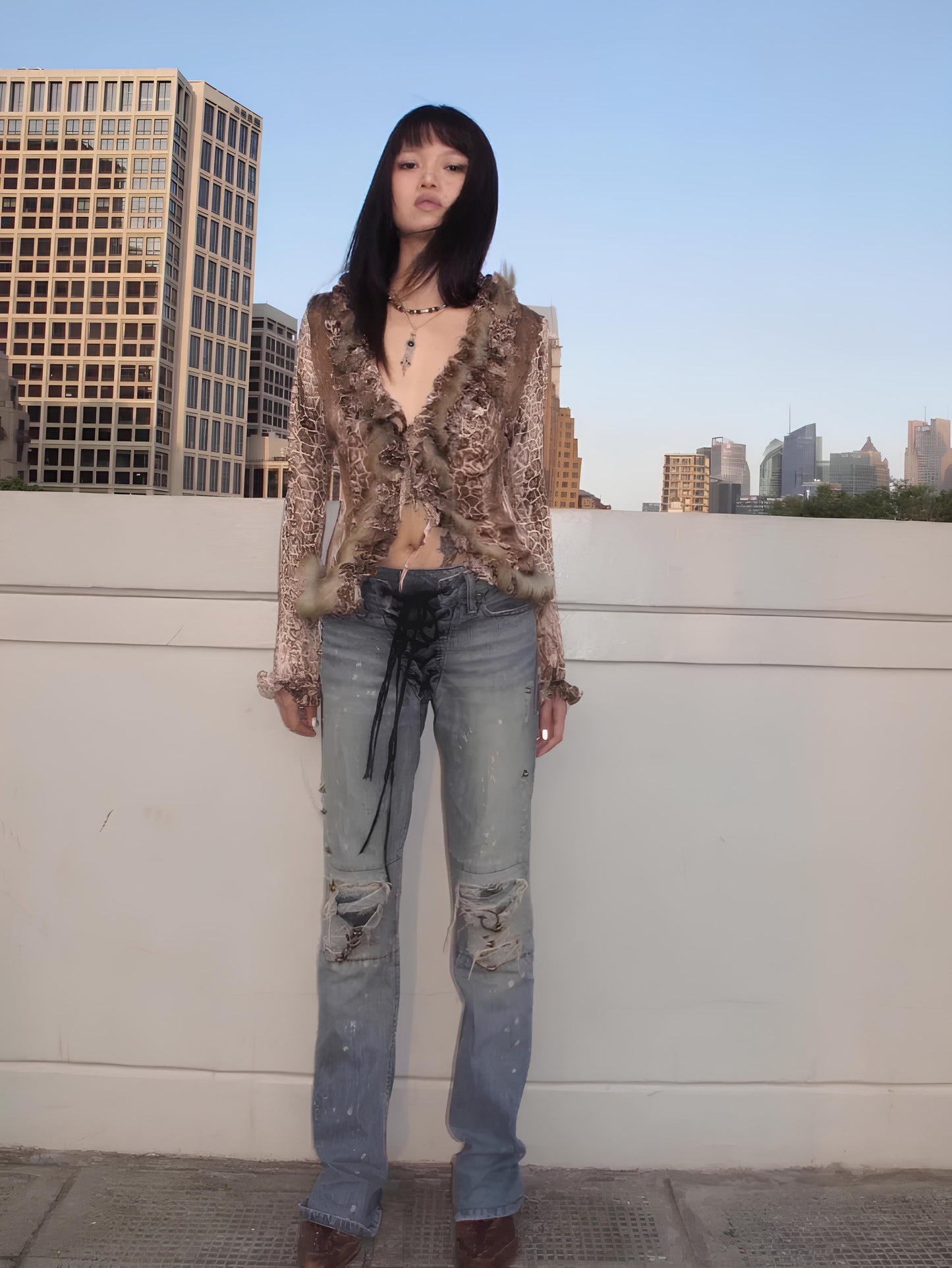 Japanese Y2K Leopard Print Fur Shirt – Vintage Harajuku Grunge Aesthetic Shirts Lunarity Garage