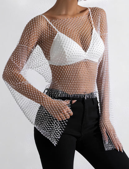 Glitter Rhinestone Fishnet Crop Top – Festival-Ready Sparkle crop top Lunarity Garage