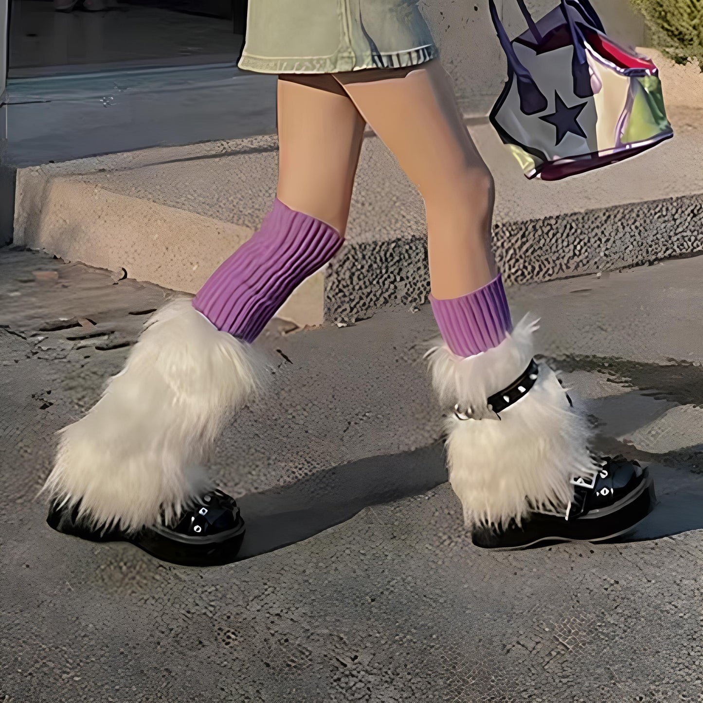 Y2K Faux Fur Leg Warmers – Cute & Cozy 2000s Goth Aesthetic Leg Warmers Lunarity Garage