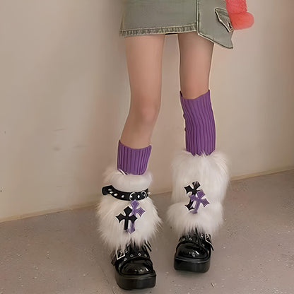 Y2K Faux Fur Leg Warmers – Cute & Cozy 2000s Goth Aesthetic Leg Warmers Lunarity Garage