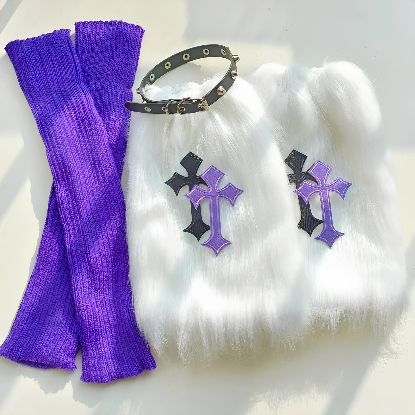 Y2K Faux Fur Leg Warmers – Cute & Cozy 2000s Goth Aesthetic Leg Warmers Lunarity Garage Purple Set One Size