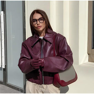Elegant Burgundy Faux Leather Jacket – A Chic Streetwear Essential Jackets Lunarity Garage