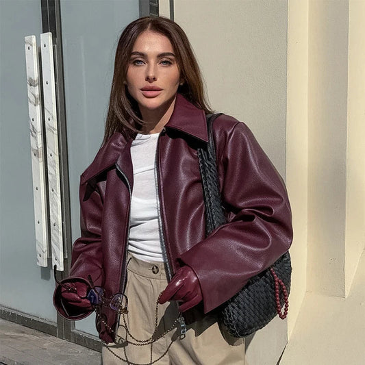 Elegant Burgundy Faux Leather Jacket – A Chic Streetwear Essential Jackets Lunarity Garage Burgundy S