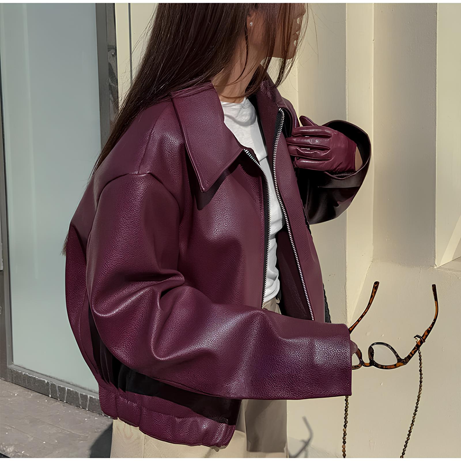Elegant Burgundy Faux Leather Jacket – A Chic Streetwear Essential Jackets Lunarity Garage